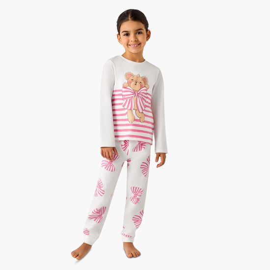 Juniors Bow Print T-shirt and Pyjama Set
