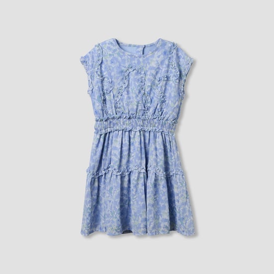 Juniors Floral Print Dress with Ruffles