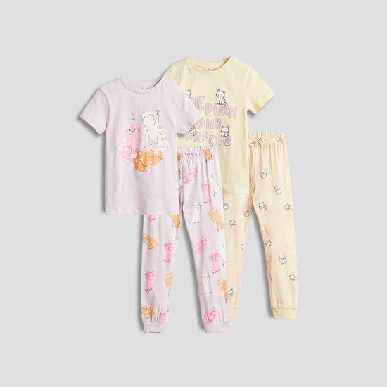 Girls Printed T-shirt and Pyjamas Set - Pack of 2
