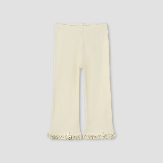 Juniors Ribbed Leggings with Lace Trim