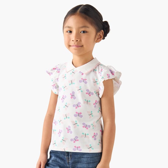 Juniors Printed Collared Top