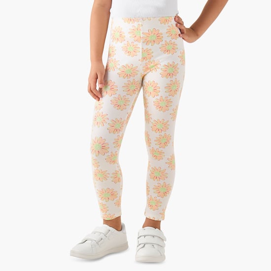Juniors Floral Print Leggings with Elasticated Waistband