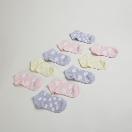Juniors Floral Print Ankle Length Socks - Pack of 10