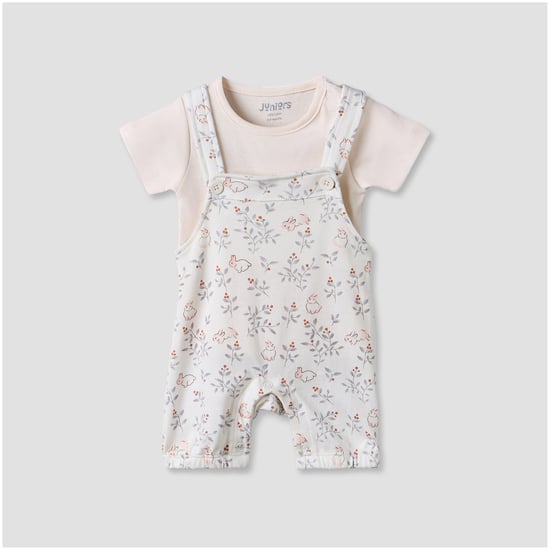 Juniors Bunny Print Dungaree with T-shirt Set