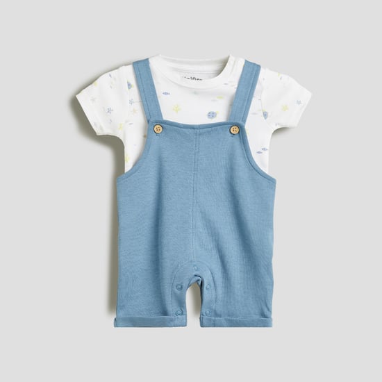 Juniors Solid Dungaree with Printed T-shirt
