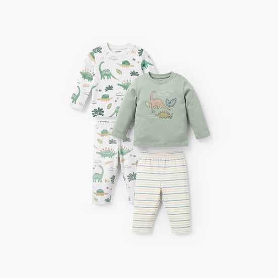 Juniors Dinosaur Print T-shirt with Pyjama Set - Pack of 2