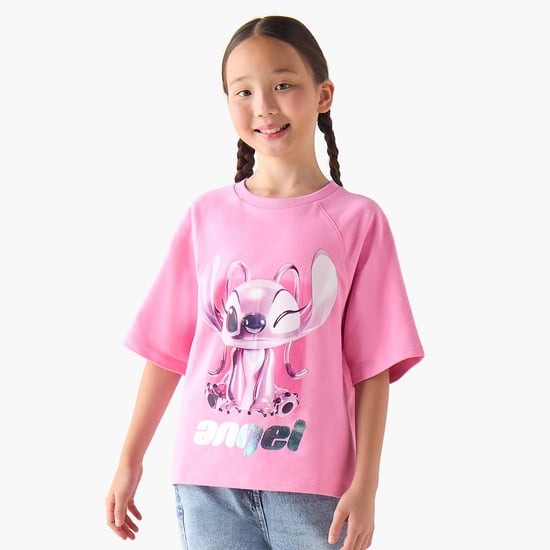 Juniors Angel Foil Print Boxy Fit T-shirt