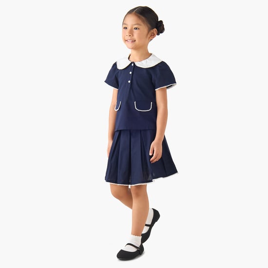 Juniors Peter Pan Collar Top and Skirt Set