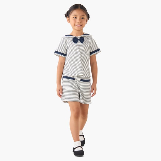 Juniors Striped Sailor Collar Top and Shorts Set