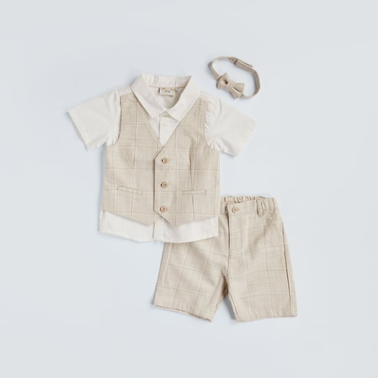 Juniors Checked Layered Shirt with Shorts Set