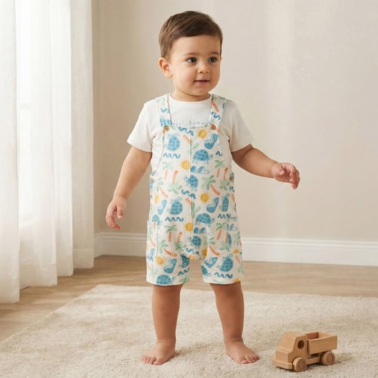 Juniors Graphic Print T-shirt and Dungaree Set