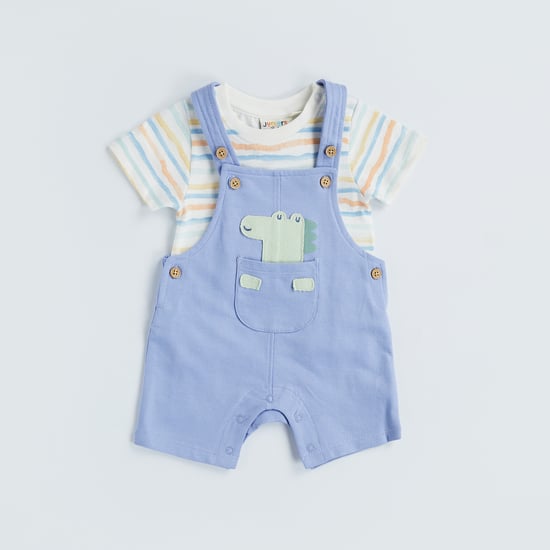 Juniors Applique Dungaree and T-shirt Set