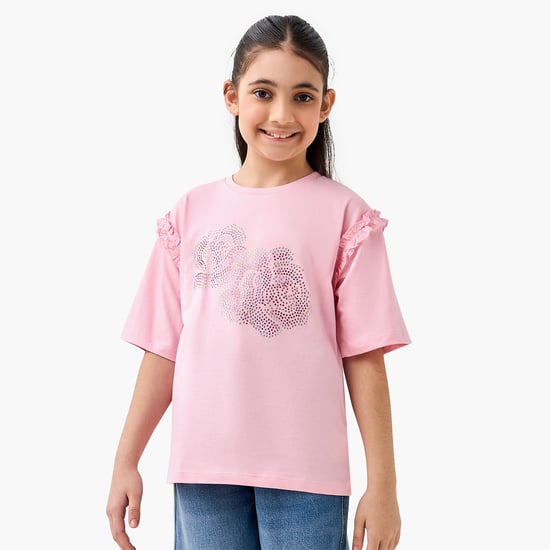 Juniors Floral Embellished T-shirt