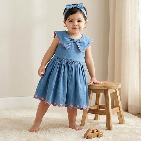 Juniors Collared Sleeveless A-line Dress with Headband