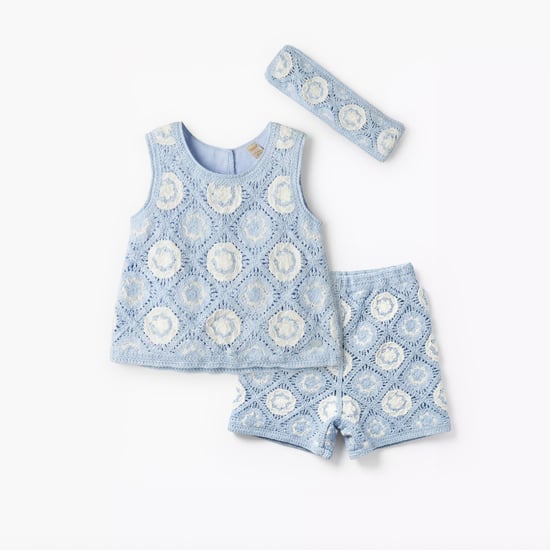 Juniors Crochet Top and Shorts Set with Hairband