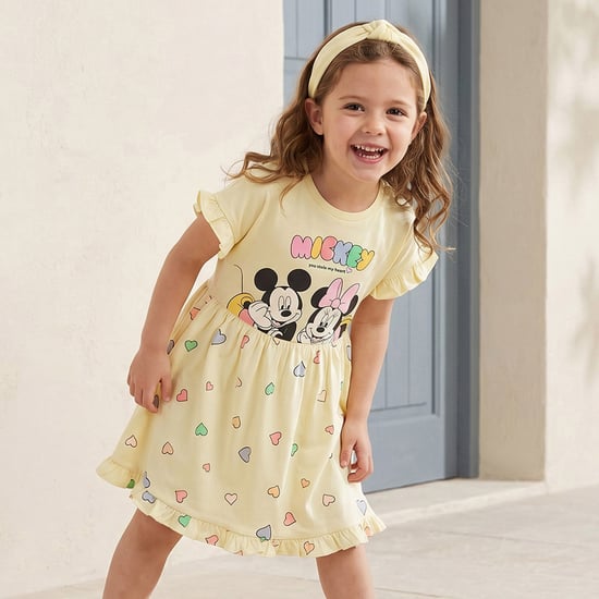 Juniors Mickey and Minnie Mouse Print A-line Dress