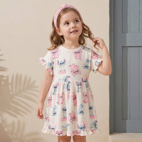 Juniors Angel and Stitch Print A-line Dress