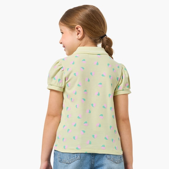 Juniors Heart Print Polo T-shirt