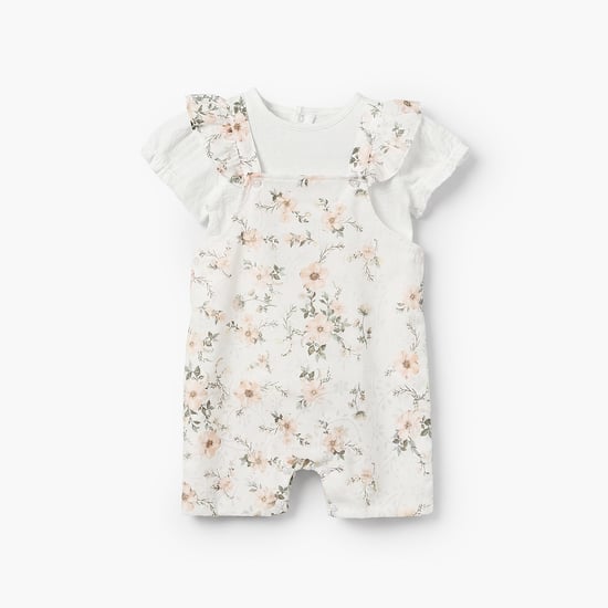 Giggles Floral Print Dungaree and Top Set