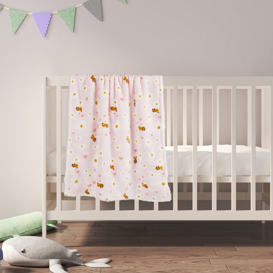 Juniors Bee Print 2 Ply Blanket with a Flower Topper