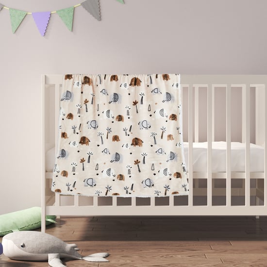 Juniors Elephant Print 2 Ply Blanket with a Plush Elephant Topper