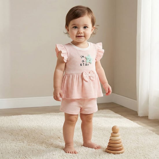 Juniors Striped Peplum Top and Shorts Set