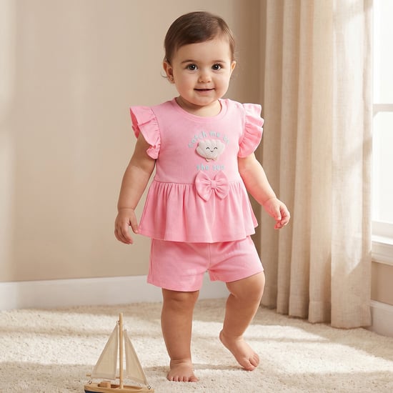 Juniors Bow Peplum Top and Shorts Set