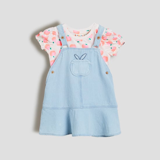 Juniors Apple Denim Pinafore Dress with Top