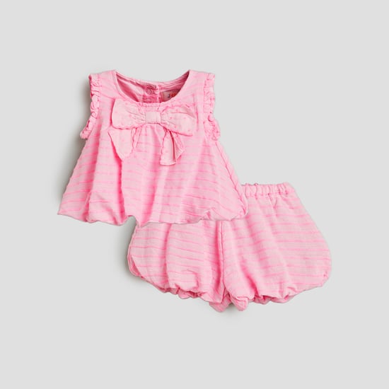 Juniors Striped Top and Balloon Shorts Set