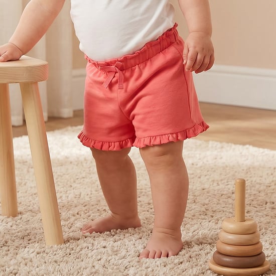 Juniors Solid Shorts with Ruffle Trim