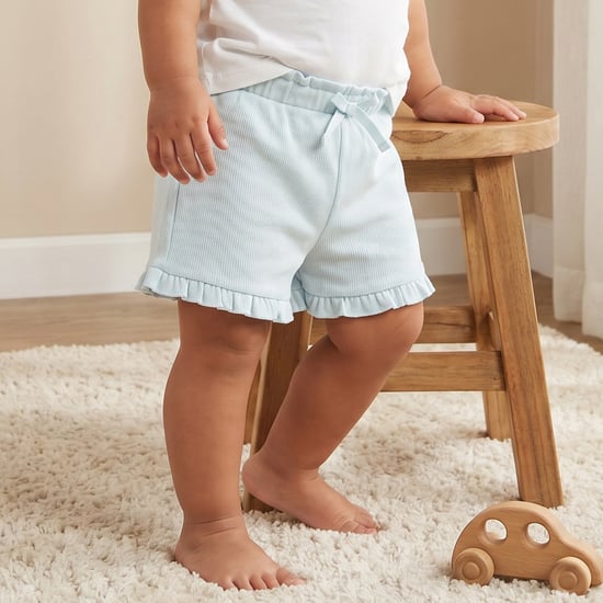 Juniors Solid Shorts with Ruffle