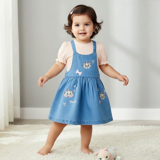 Juniors Marie Embroidery Denim Pinafore Dress and Top