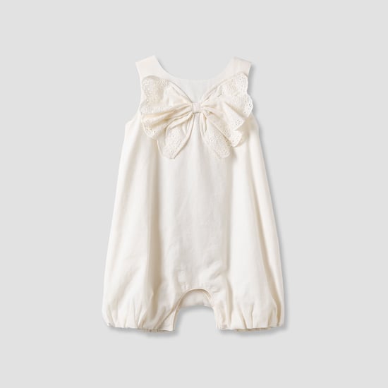 Juniors Linen Romper with Bow Accent