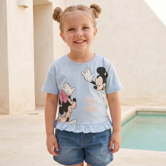 Juniors Mickey and Minnie Print Top