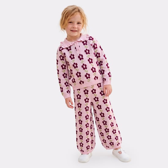 Juniors Floral Knit Sweater with Joggers Set