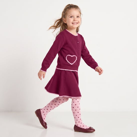 Juniors Knit Cardigan and Skirt Set with Tights