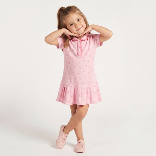 Juniors Printed Drop Waist Polo Dress