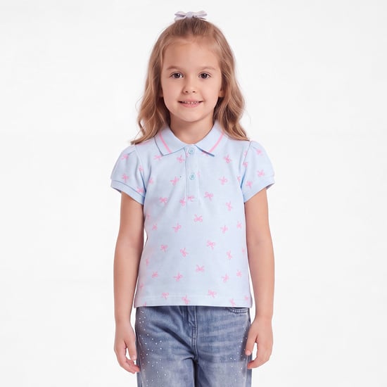 Juniors Bow Print Polo T-shirt