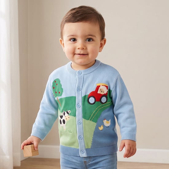 Juniors Farm Design Applique Cardigan