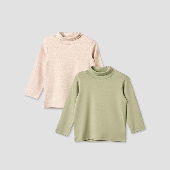 Juniors Solid Turtle Neck T-shirts - Pack of 2
