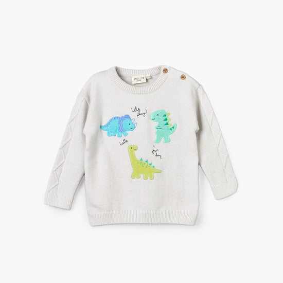 Juniors Dinosaur Embroidered Sweater