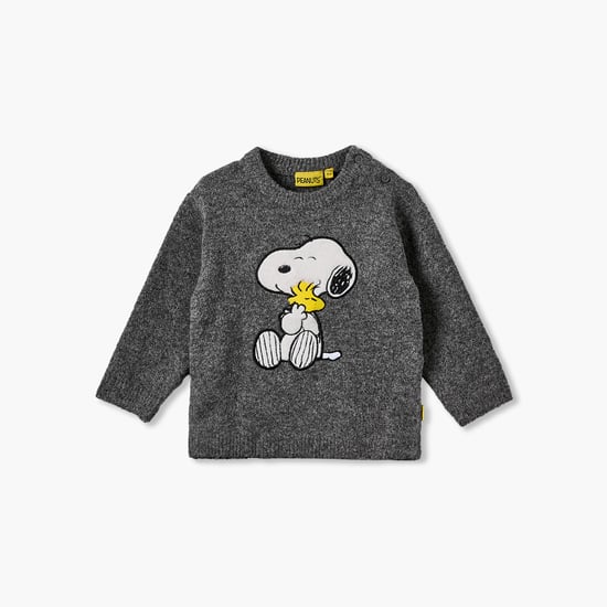 Juniors Peanuts Appliqued Sweater