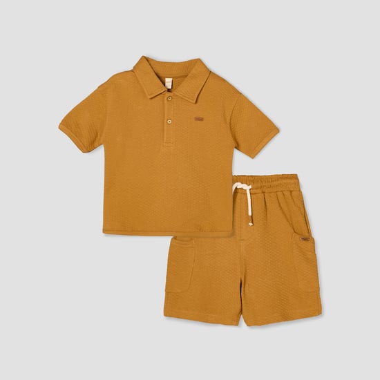 Giggles Textured Polo T-shirt and Shorts Set