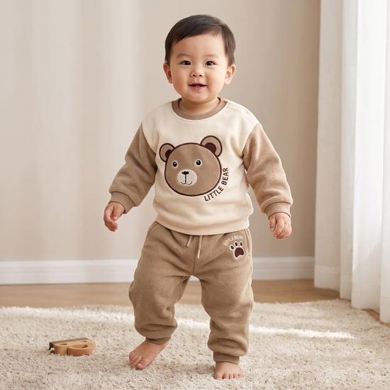 Juniors Bear Applique Sweatshirt with Joggers Set