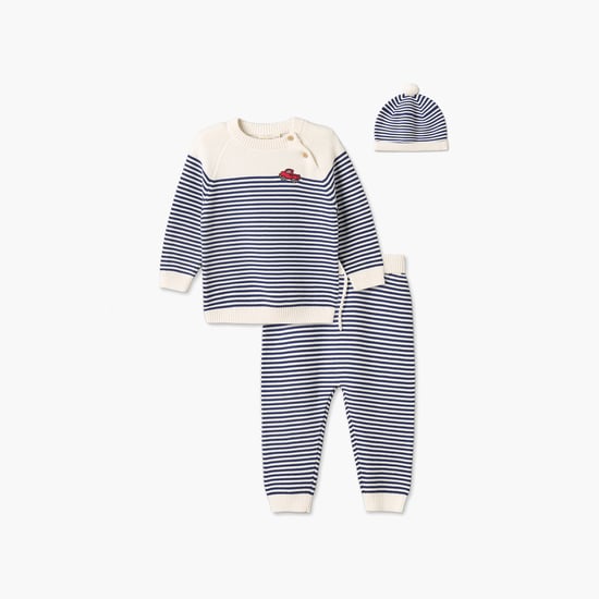 Juniors Striped Sweater and Joggers Set with Beanie