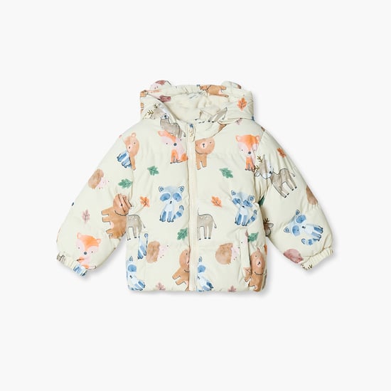 Juniors Safari Print Hooded Puffer Jacket