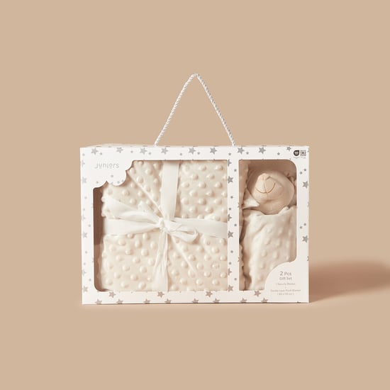 Juniors Textured Blanket with Bear Soft Toy Gift Set