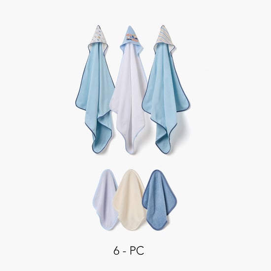 Juniors Printed Hooded Towel and Washcloth Set - Pack of 6