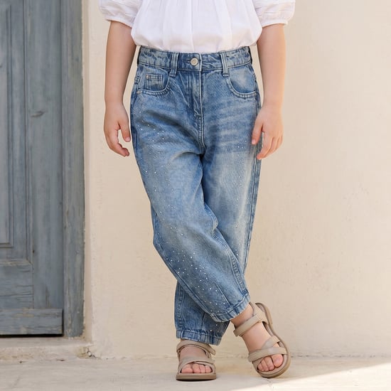 Juniors Girls Embellished Relaxed Fit Jeans