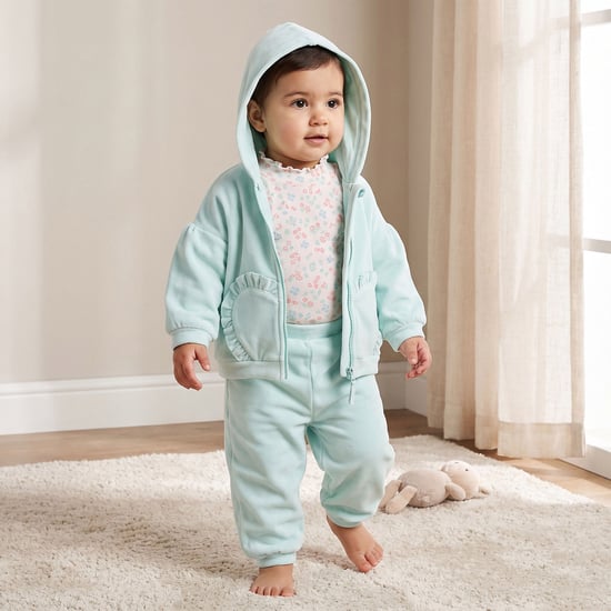 Juniors Heart Applique Hooded Jacket and Joggers Set with T-shirt